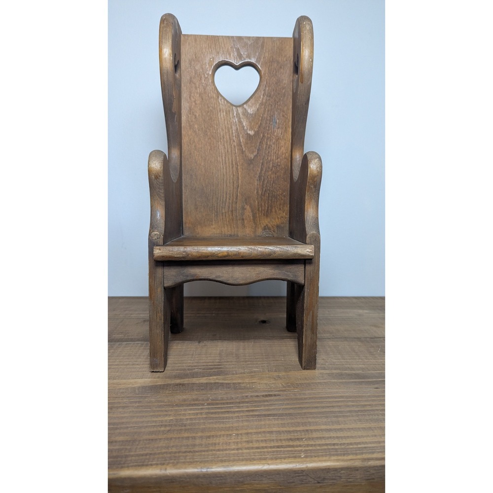Vintage Wooden Doll Chair Heart Cutout Primitive Farmhouse Miniature Furniture